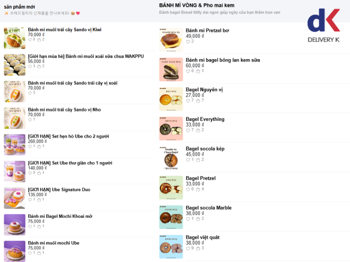 Menu các món bánh tại Breadmilli 