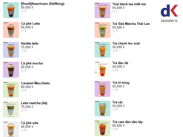 Menu các món nước tại Breadmilli 